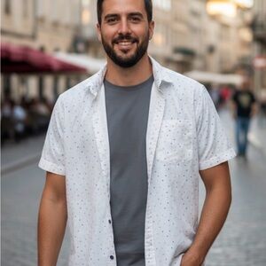 Michael Aram White and Gray Short Sleeve Shirt